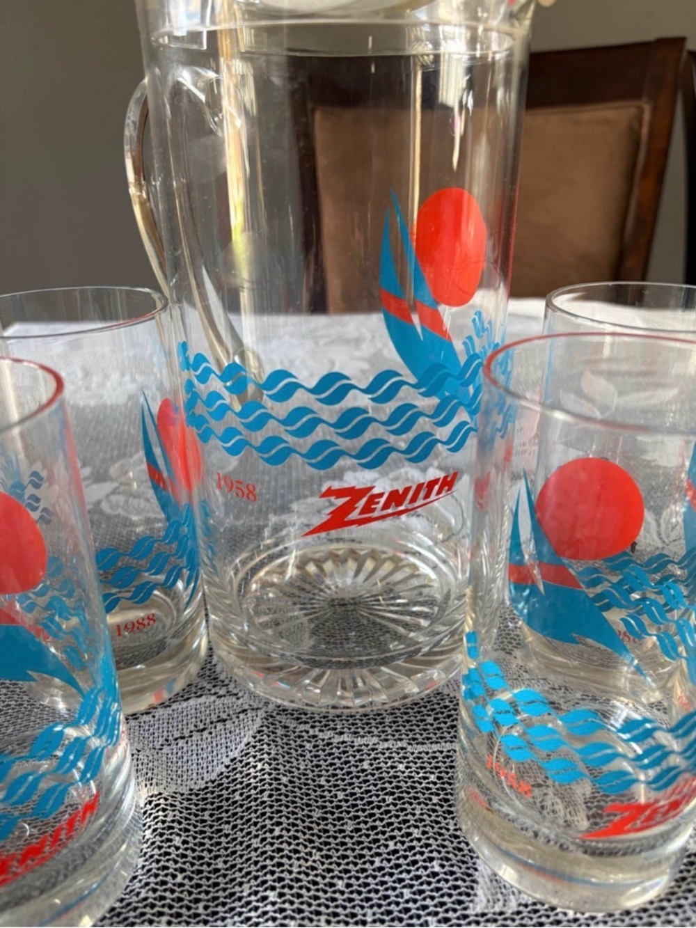 Zenith Plastic Pitcher and Tumbler Set in Blue and Red Nautical Motif - Picture 5 of 5